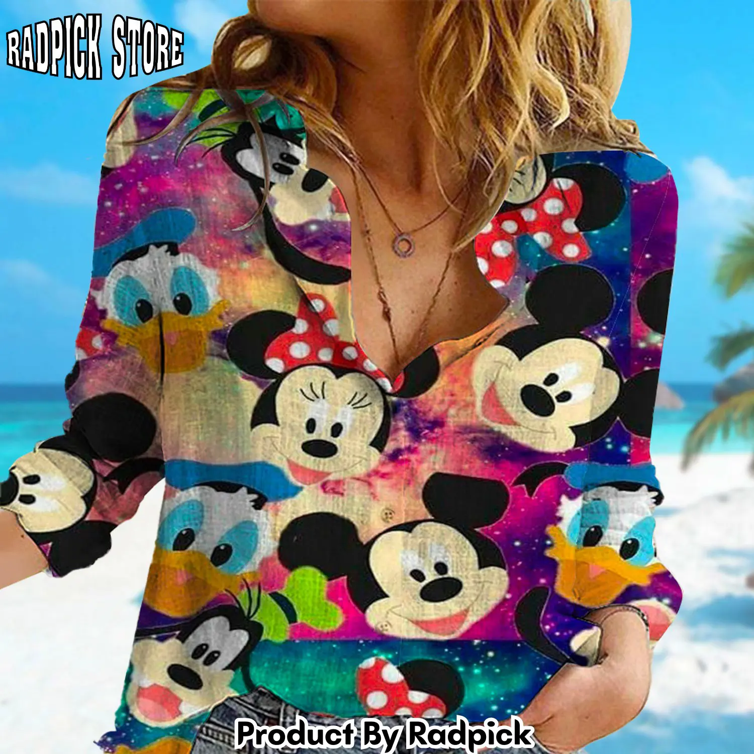 Radpick mouse and friends linen casual shirt mouse women shirt cartoon linen button shirt movie women blouses shirt magic kingdom gift rp662563